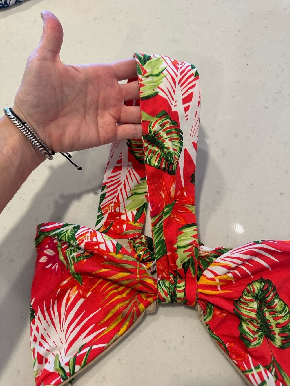 Dolce Vita Tropical Red One Piece Swimsuit One Shoulder Tie Back Cheeky XS - Picture 2 of 7